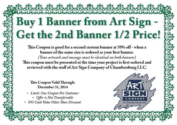 Order 1 custom banner before 12/31, get the 2nd 1/2 off! Call for details (717) 264-4211. #Chambersburg #CburgChamber