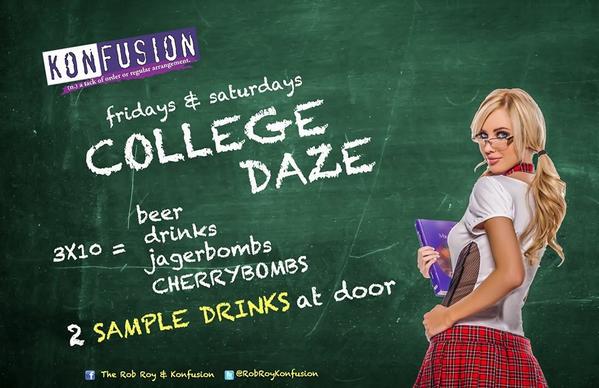 RobRoyKonfusion's tweet photo. Fri/Sat
2 sample drinks
3 for $10
Beer Drinks Jagerbombs &amp; Cherrybombs 
<<ALL NIGHT>>
RT &amp; enter 4 $25 gift card http://t.co/ieoqoqtfyX