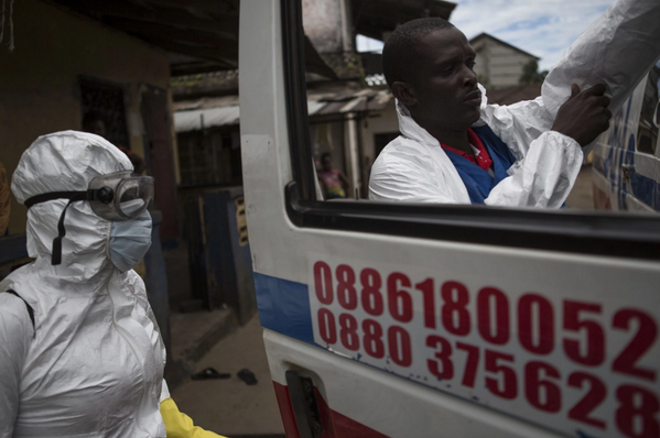 washingtonpost's tweet photo. In Ebola-stricken Liberia, 6 U.S. ambulances have become a lifeline http://t.co/dfukp3Mn4R http://t.co/zcSv4CnR27