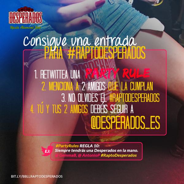 Desperados_es's tweet photo. #PartyRules nº10: Siempre tendrás una Desperados en la mano #RaptoDesperados http://t.co/v8opGgMNjX