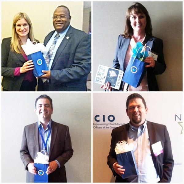 NASCIO's tweet photo. A few of our #NASCIO14 contest winners! @bendix06, @matthewnbehrens, @afotoohi & Cheri Martin- Congrats! http://t.co/A45wIn1coC