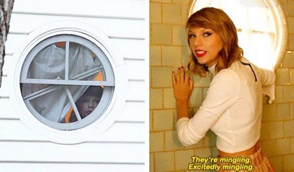 catlison's tweet photo. Taylor creeping on her fans through her bathroom window. #ONLYTAYLORSWIFT #RIPME #IDIEDDEAD http://t.co/J6r6bTDAhh