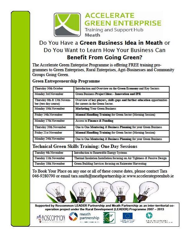 Accelerate Green Hub-FREE training for Green&Rural Enterprises,Agri-Business & Community Groups Going Green in Meath