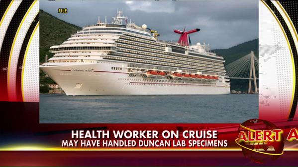 FoxNews's tweet photo. Dallas worker quarantined on cruise ship after handling specimens from man who died of #Ebola. http://t.co/ivWqnzut3D http://t.co/LecAz72pkH