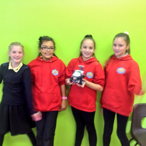 ClubInnov8's tweet photo. Year 6 @ColcotPrimarySc @LEGOeducationUK winners of the NXT robotics challenge.  Well done! Excellent team work girls http://t.co/BByLWpccT6