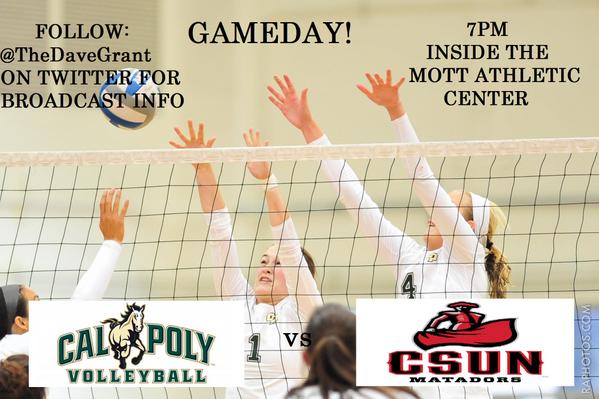 TheDaveGrant's tweet photo. GAMEDAY! @CalPolyVolley vs CSUN @ 7pm PDT #CPVolley @BigWestTV @BigWestWVB @CPMustangs @calpoly @GoMatadors #PackMott http://t.co/RIJHf01aE7