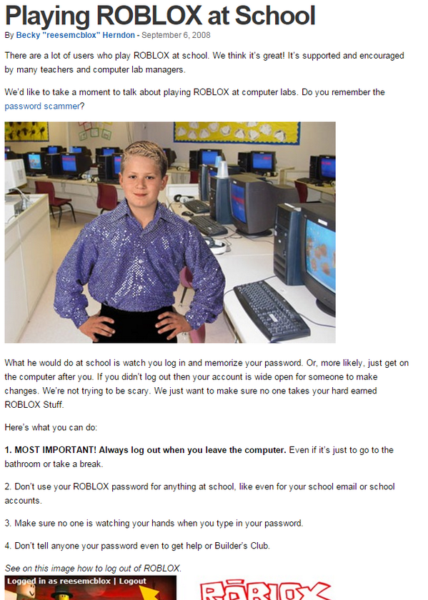 Roblox Secrets On Twitter Reesemcblox Made A Blog Post About Playing Roblox At School In 2008 Featuring The Original Beloved Password Scammer Http T Co Hqwk2wtzy2