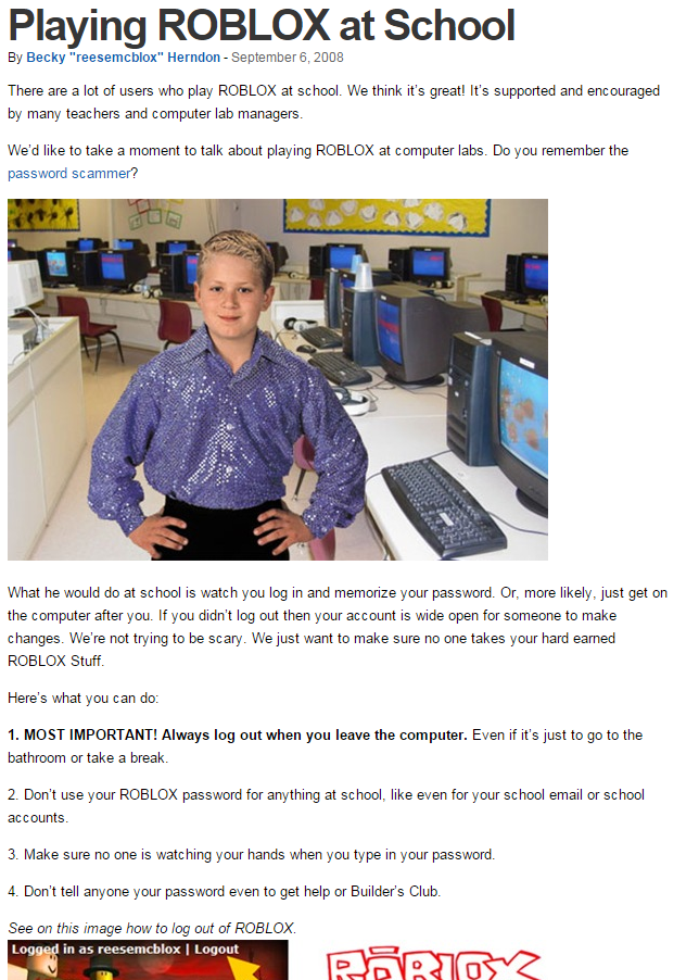 Roblox Secrets On Twitter Reesemcblox Made A Blog Post About Playing Roblox At School In 2008 Featuring The Original Beloved Password Scammer Http T Co Hqwk2wtzy2 - play roblox on school computer