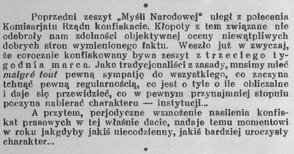 DmowskiRoman's tweet photo. Myśl Narodowa: "periodyczne wzmożenie nasilenia konfiskat prasowych" #2RP marzec 1932 http://t.co/pbN9E0aWLE