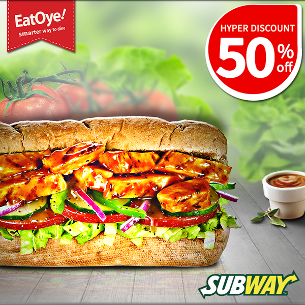 EatOyePK's tweet photo. 50% #Hyperdiscount on selected #Subway in #Karachi on 20th Oct,14. Retweet this to win free 12-Inch sub, 5 winners. http://t.co/1D9DL05GoV