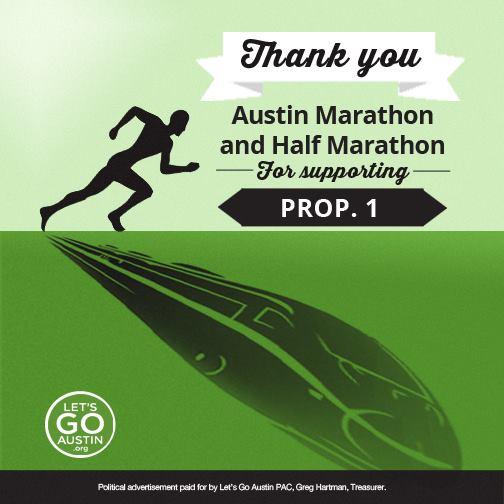 letsgoATX's tweet photo. Big thanks to the @austinmarathon for supporting smart transportation solutions. #Vote4Prop1 #ATX http://t.co/OxeyH3RuoW