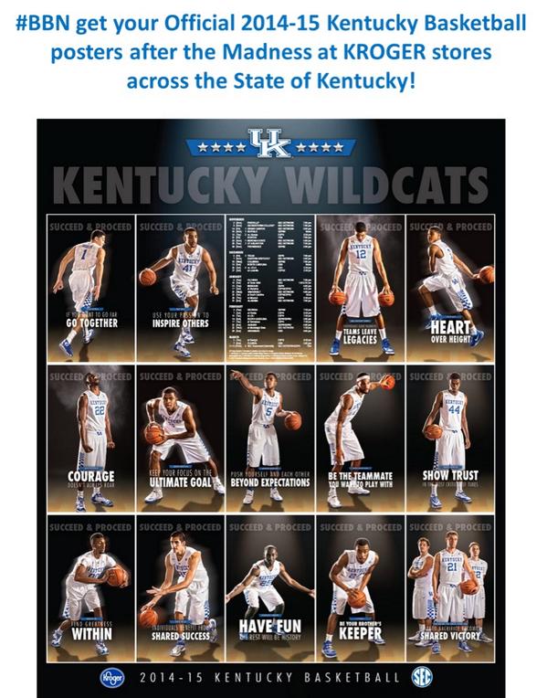 Kentucky Men's Basketball on X: "Our official 2014-15 poster will be  available at @kroger locations throughout Kentucky after #BBM14.  http://t.co/t5qJCSD4QK" / X