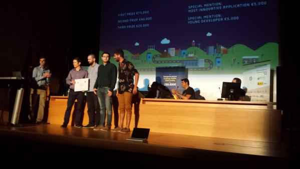 FIWARE's tweet photo. Great team of @BiT_App, winning a special mention as the most innovative #app at #FIWAREChallengesFinal! Keep working http://t.co/n4qSeggh1v