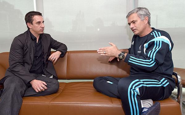 TeleFootball's tweet photo. When @GNev2 spent an hour and three quarters with Jose Mourinho. A brilliant interview http://t.co/2licxAfED8 http://t.co/WbYtZ223dO