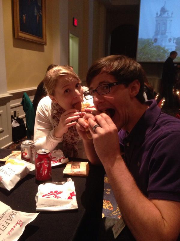 SBTSadmissions's tweet photo. History in the making: this couples’ 1st Chic-Fil-A experience #SBTSPreview http://t.co/dmOGQvV77Y