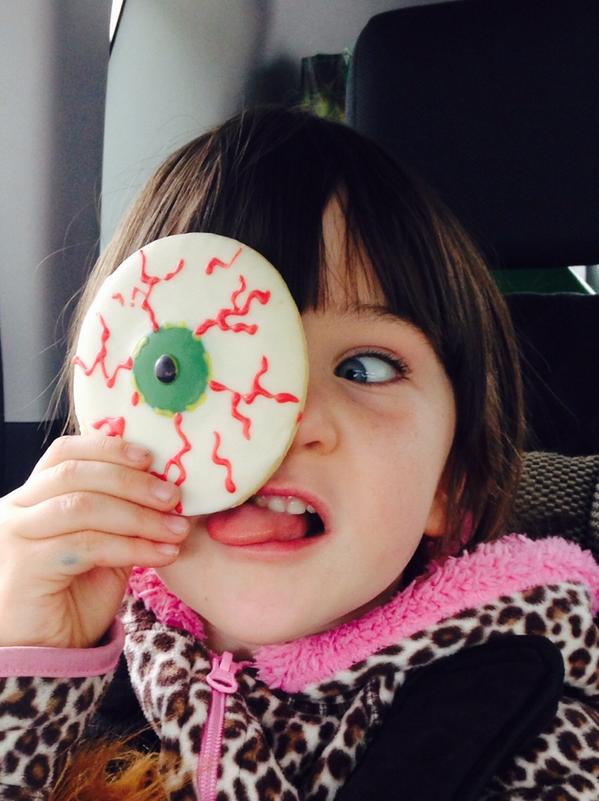 kerrisalki's tweet photo. Alexandra eating eyeball cookie from Gunn's Bakery! #winnipeghalloween http://t.co/2r5d5wDv9k