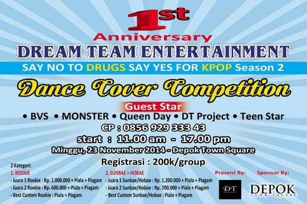 <a href="/Official_BVS/">Bangtan Victory Swag</a> <a href="/MONSTERDC_/">MONSTER</a> <a href="/QueenDay_DC/">Queen Day DC</a> <a href="/TeenSTAR_DC/">Teen S-T-A-R‼</a> jg DT PROJECT akan kasi perfom yg menarik bt smua yg dateng^^