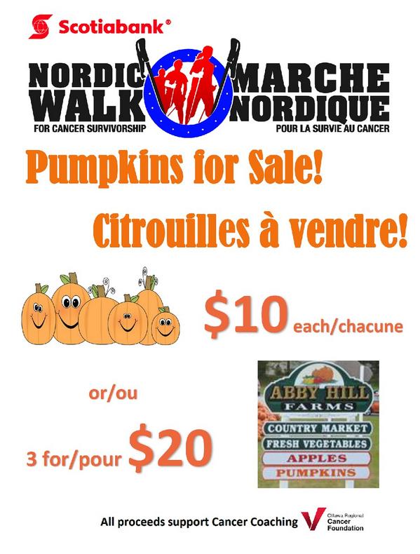 OttawaCancer's tweet photo. Need a pumpkin? Swing by the #nordicwalk this Sunday - pumpkin sales support @ottawacancer. Thank you @AbbyHillFarms! http://t.co/A2iabben6Y