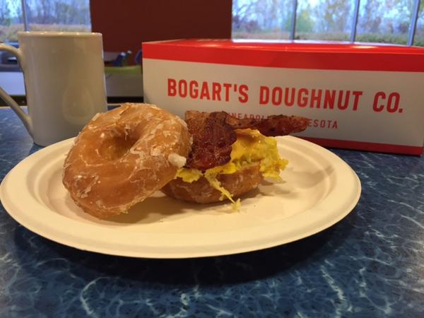 goeast's tweet photo. We ran out of English muffins so we improvised. Thanks, @bogartsdoughnut. #GoEastbreakfast http://t.co/PceQzv8XGH