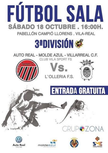 vilasport's tweet photo. Sábado vuelve el FS de 3a a Vila-real.16h  @AutoReal_VW Moldeazul @VillarrealCF Vs @FsOlleria #ConUnPar #GroguetsFS http://t.co/bqfDD5y1hx