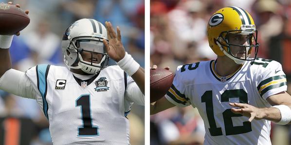 Panthers's tweet photo. Can Cam Newton and the #Panthers offense keep pace with Aaron Rodgers and Green Bay?

WATCH: http://t.co/U6PkQpvUdv http://t.co/RX3W9lAeSt