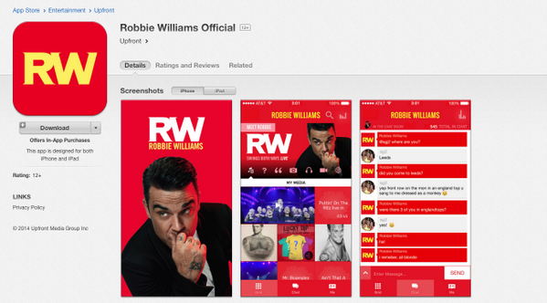 New Robbie Williams iOS App is available now for download in iTunes!