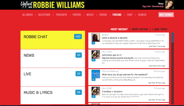 Have you checked out our latest Forums now available for Robbie Williams on the web? #Upfront live.robbiewilliams.com
