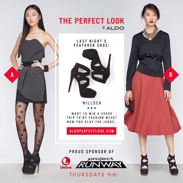 ALDO_Shoes's tweet photo. US @ProjectRunway fans: Pick your fave look &amp; tweet us why, using #ALDOprojectrunway, to win: http://t.co/Sb3jyr2ErE http://t.co/vAYqc6RgC0