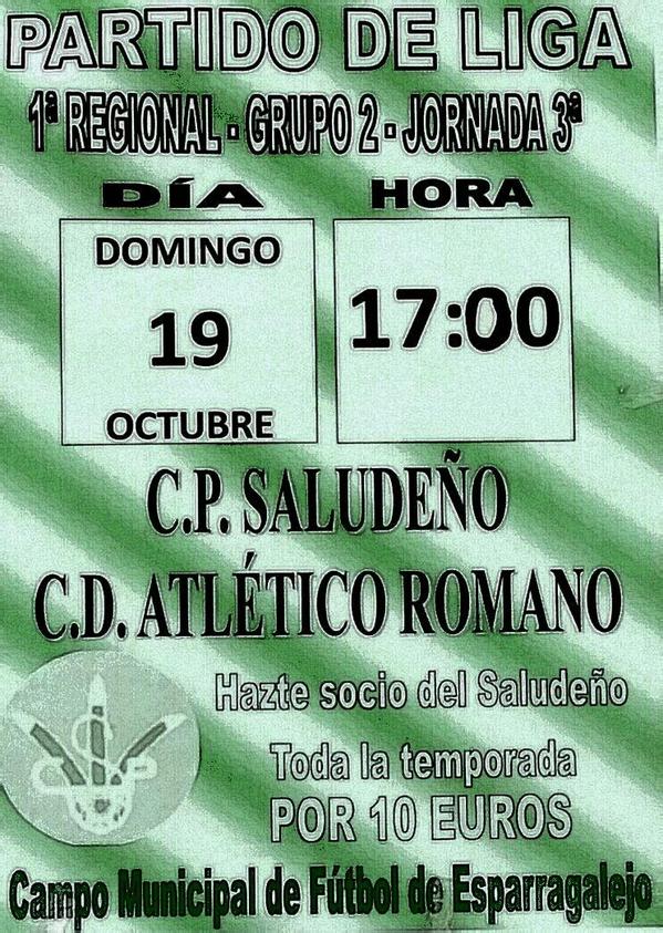 Cpesparra's tweet photo. Domingo 19, a las 17:00, en el Municipal de Esparragalejo.

C.P Saludeño  -  C.D Atlético Romano

#VamosEsparra http://t.co/ikcA8KqHnV