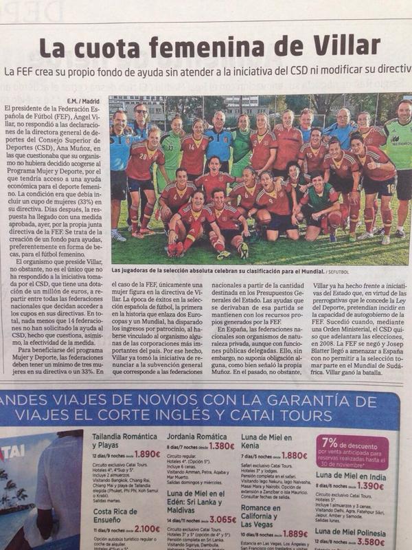 AlbaAda's tweet photo. Hoy en @elmundoes 2noticias de #FutFem El reconocimiento que se merece el deporte femenino va creciendo #PonFin http://t.co/JSRwfMOXPp