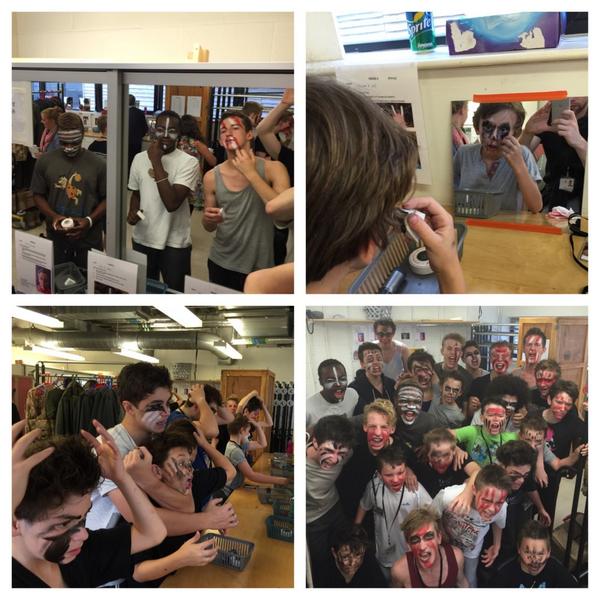 DanceAmbsCDF's tweet photo. First full run through today, boys got to try out there savage stage makeup for act 2 @theCentre #LOTFCardiff http://t.co/yANhJTpDbo