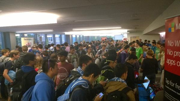 codefoster's tweet image. Whole gob of student hackers at #dubHacks tonight.