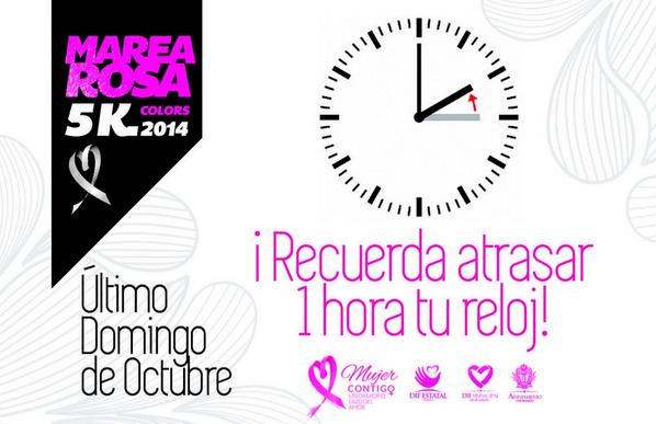 DIFMunicipalDgo's tweet photo. Recuerda que el domingo 26 de octubre cambia el Horario #MareaRosa2014 que no se te haga tarde!! @Marisol_rosso http://t.co/LenmKif5ur