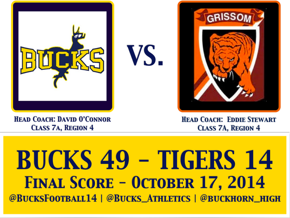 Buckhorn_High's tweet photo. Congrats @BucksFootball14 for the win over Grissom!  #BuckPride  @Bucks_Athletics @SeniorsBHS2015 @Buckhorn2016 http://t.co/gDRKHaQl3T