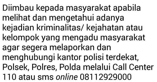 #Jogja #Info Dihimbau kepada masyarakat apabila melihat dan mengetahui adanya kejadian kriminalitas/ kejahatan