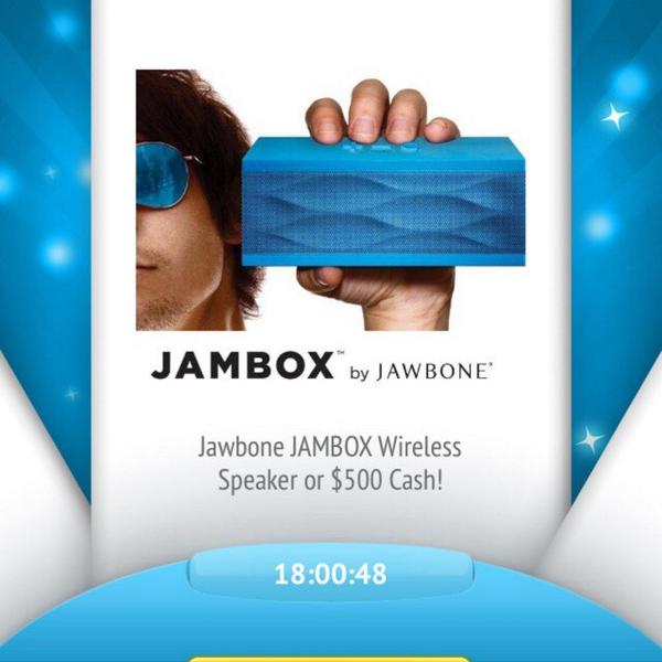 edwardmag's tweet photo. Win this of $500 cash dl livetowin enter code mi23c as for 10k entries no cc req ever #cash #jambox #free http://t.co/RruHU07he1