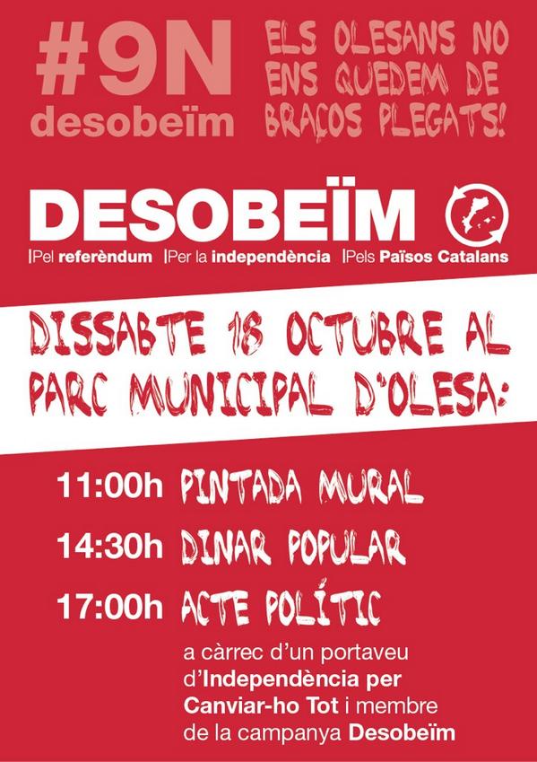 eiBaixLlobregat's tweet photo. Avui tot el dia a #olesa #desobeïm! Amb Joan Sebastià Colomer #AgendaEIBL @DesobeimOlesa @La_Fona http://t.co/qgRUYI2MN4