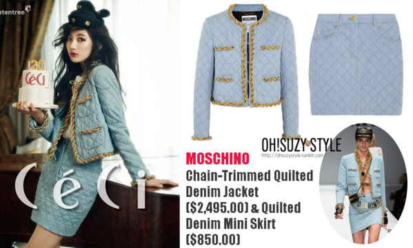 SUZYSTYLE9410's tweet photo. [Oh!Suzy'style] ＜CeCi October 2014＞ "Denim Look" Brand:MOSCHINO jacket($2,495.00)&amp;Skirt ($850.00) #suzy #suzystyle http://t.co/jlB9AOEtIu
