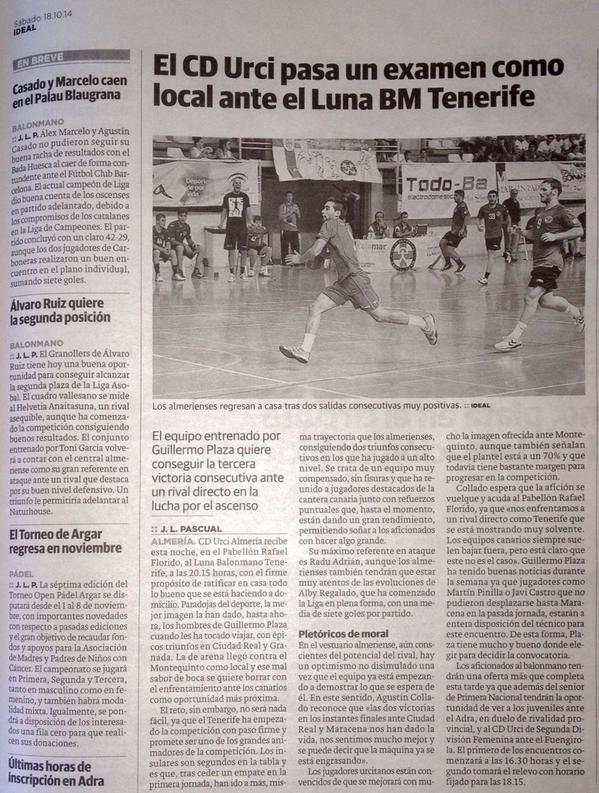 joseluishc3's tweet photo. Hoy, @ideal_almeria @JLPASQUI, previa de una intensa tarde de #Balonmano con el @CDUrciAlmeria en el Pab.R. Florido!! http://t.co/bQp2MEZ75b