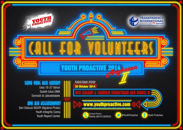 kmu 18-27 thn? sdh lulus SMA? tinggal di Jabodetabek? tertarik isu anti korupsi?
berarti kmu yg kita cari, youth :)
