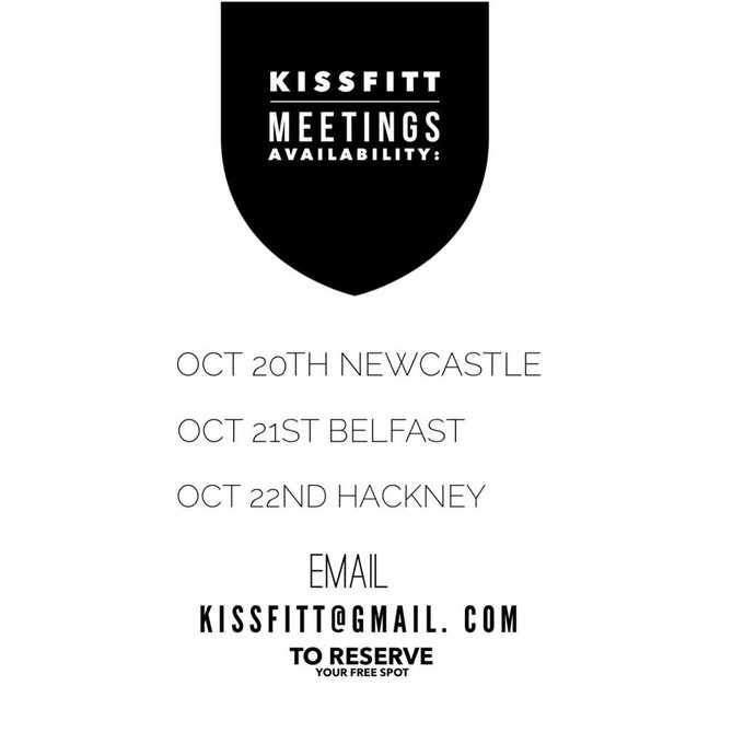 Last spaces for the KissFitt meetings - email KissFitt@gmail.com ASAP #Newcastle #Hackney #Belfast http://t<a href="/tag/belfast"class="tags"><span>#belfast</span></a><a href="/tag/newcastle"class="tags"><span>#newcastle</span></a><a href="/tag/hackney"class="tags"><span>#hackney</span></a>
