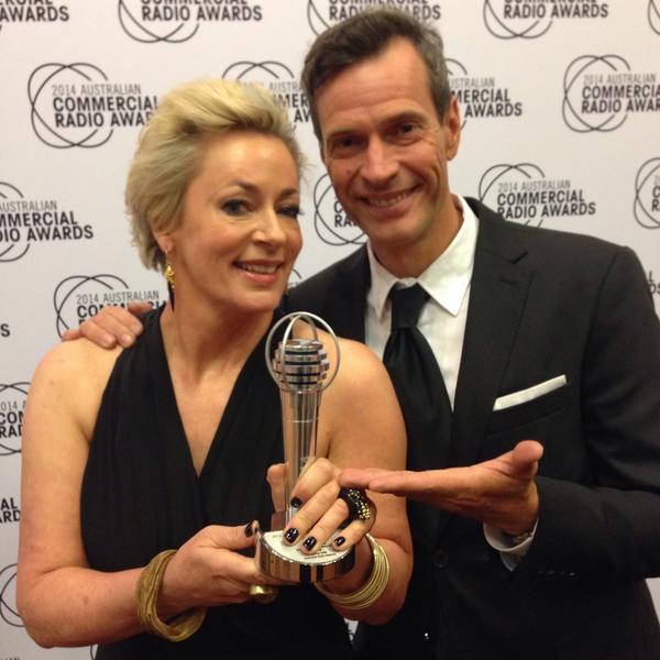 ComRadioAU's tweet image. "This is our baby!" @JonesyandAmanda with their ACRA for best on-air team! #ACRAs2014