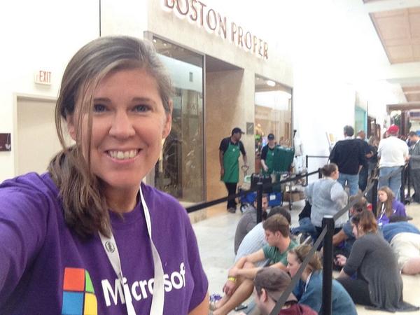 Shannon_Greene's tweet photo. Selfie at the #MicrosoftNC opening. Ignore the sloppy hair - it's been a long morning! @MicrosoftStore http://t.co/GzI2wccfEt
