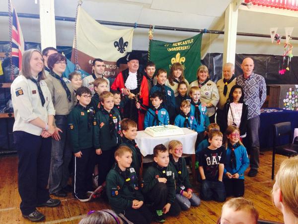 NewcastleScout's tweet photo. Wow - swords, dignatories and the BBC all at 49th Newcastles 90th bday party and opening of their new scout section! http://t.co/mTdhAp1R0H