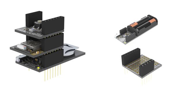 wareFLO's tweet image. @MrRIMP #RFduino stackable #arduino #Bluetooth Low Energy, AAA battery shield, protoboard shield fasten to perfboard!