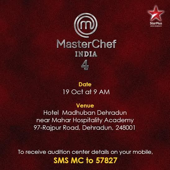StarPlus's tweet photo. The hunt for extraordinary cooking talent extends to #Dehradun! Come &amp; audition for #MasterChefIndia4 tomorrow, 9 AM! http://t.co/Fjmv4SEpR8