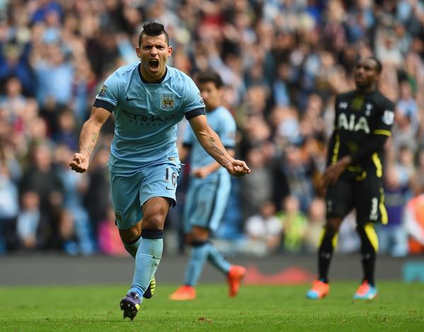 SportsCenter's tweet photo. Sergio Agüero scores ALL FOUR goals in Manchester City's 4-1 win over Tottenham. http://t.co/IqQXljlve0