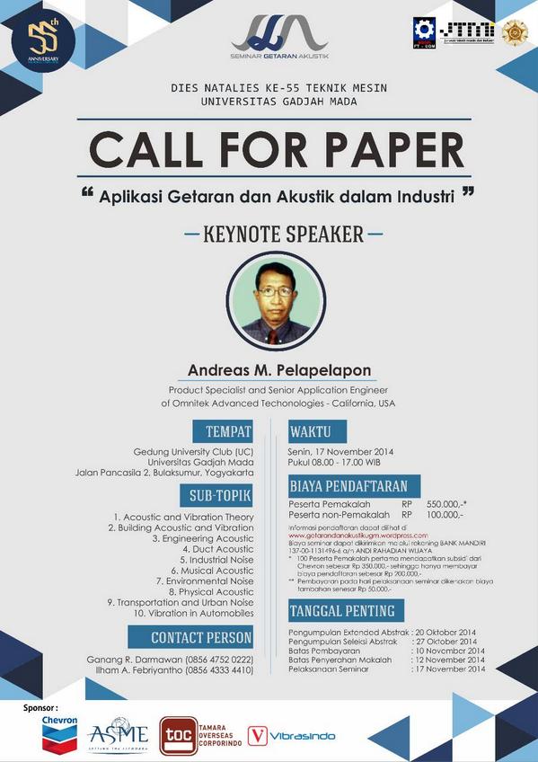 Call For Paper: Seminar Getaran dan Akustik UGM, 17 November 2014 <a href="/MesinUGMevents/">Mesin UGM Update</a>