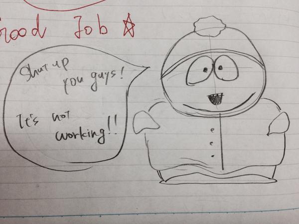 Yuuki_eng's tweet photo. This is Cartman in my math notebook. I should study for the exam seriously. http://t.co/5hW5IuroHP