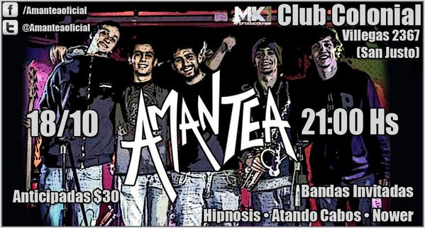 Canciones_Almas's tweet photo. HOY @Amanteaoficial en #ClubColonial SAN JUSTO | Inv. @HipnosisOficial @atandoCabos5 #Esternon | http://t.co/dZt7iu42nI